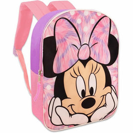 Disney Minnie Mouse Holding Chin in Two Hands Pink Glitter 15 Inch Backpack