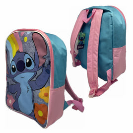 Disney Stitch w/Flower Glitter 15 Inch Backpack