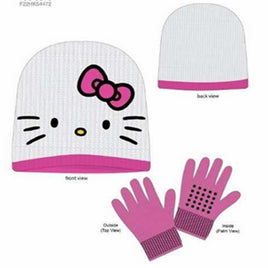 HELLO KITTY KIDS KNIT BEANIE & GLOVE SET W/ EMBROIDERED BOW