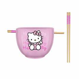 Hello Kitty Gradient 20oz Pink Ceramic Ramen Bowl with Chopsticks