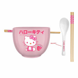 Hello Kitty Strawberry Milk 20oz Ceramic Ramen Bowl with Chopsticks & Spoon