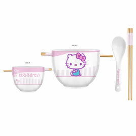 Sanrio Hello Kitty Tokyo Pink Stripes Ramen Bowl with Chopsticks and Spoon