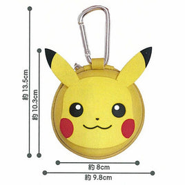 Pokemon Die Cut Pikachu Face Round Hardshell Pouch with Carabiner Clip-Japan Imports