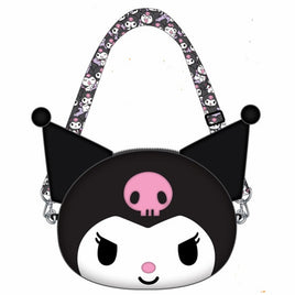 SANRIO KUROMI  3D-8.5" MOLDED SILICONE HEAD SHOULDER BAG W/ZIP & DETACHABLE STRAP