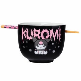 Sanrio Kuromi Metal Logo 20oz Ceramic Ramen Bowl with Chopsticks