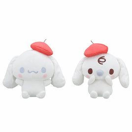 Yurukawa Sanrio Characters Plush Set-“Cinnamoroll & Milk” w/ Vintage Red Beret Hat-Set of 2